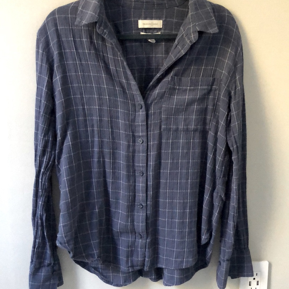 Treasure & Bond Breezy Check Boyfriend Shirt